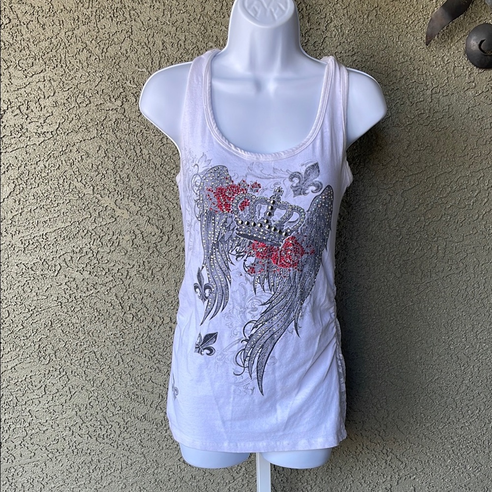 No.014 White Graphic Fitted Sleeveless Tank Top Size Medium